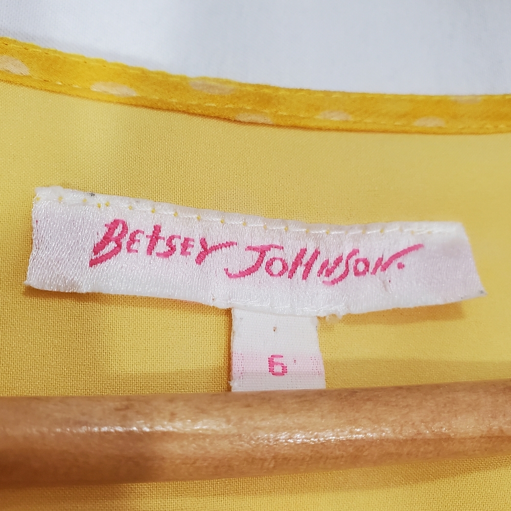 *RARE* Vintage 90's Betsey Johnson Yellow Silk Polka Dot Belted Ruffle Dress - Picture 7 of 8